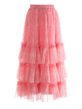 HEYFANCYSTYLE Luxury Tiered Tulle Midi Skirt – Elegant Evening Wear